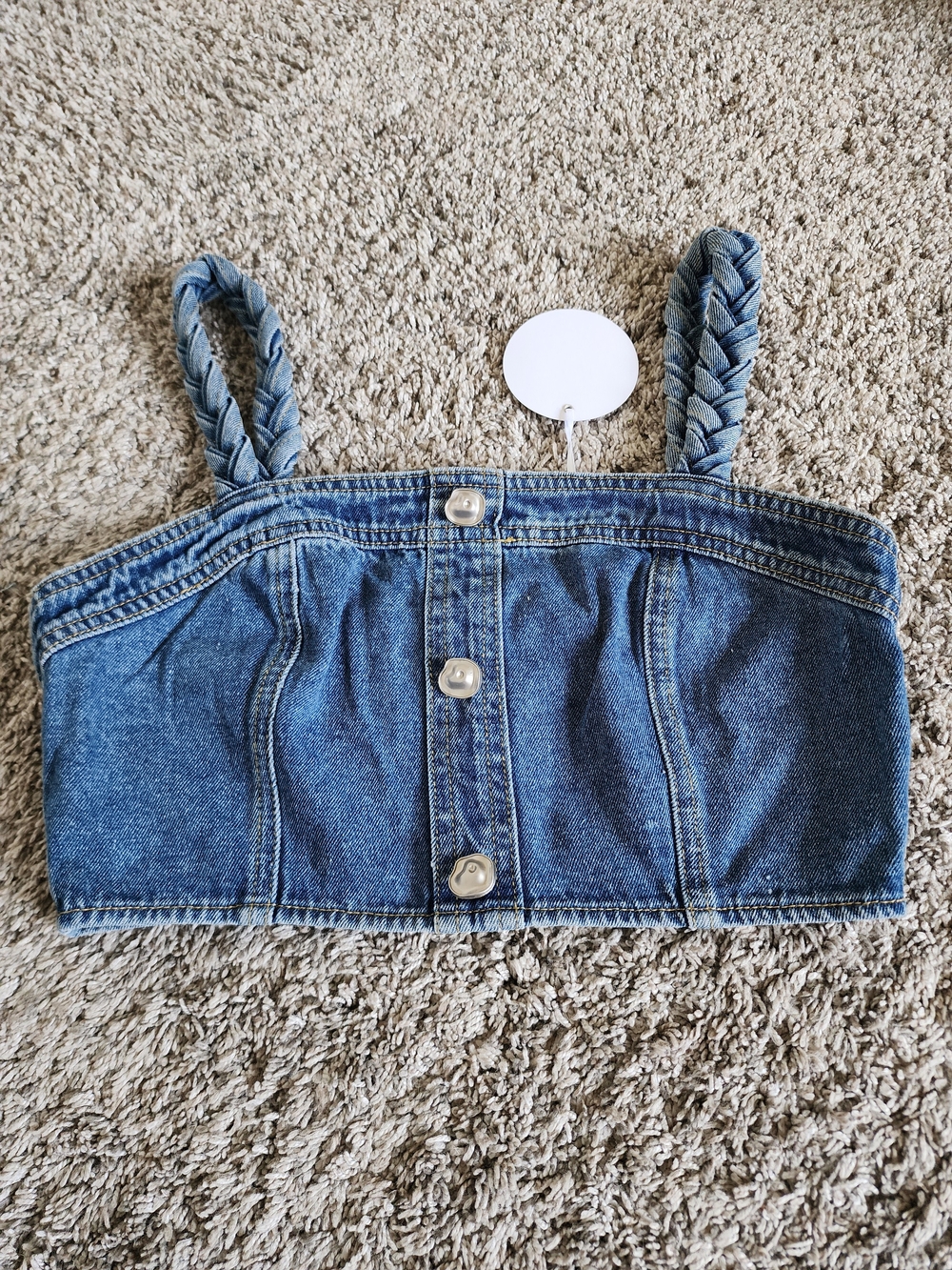 STORIA Denim Corset Crop Top Braided Straps Small